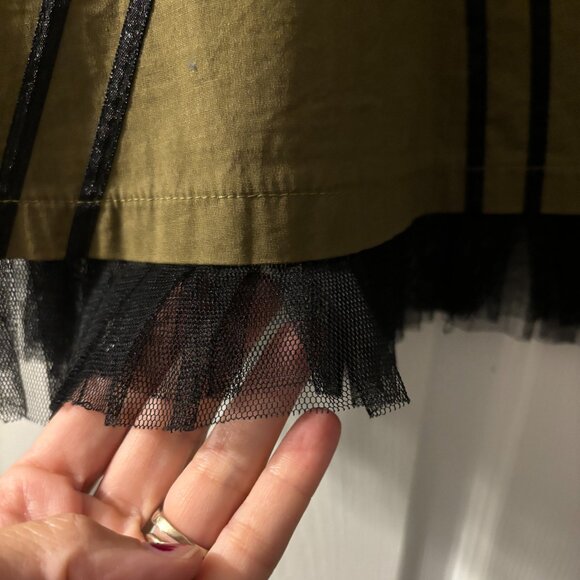 Olive Green beaded A-Line Skirt with ribbon and tulle detailing - Picture 2 of 5